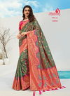 Dark Green Latest Designer Fancy Heavy Wedding Wear Banarsi Silk Printed Sarees Collection 10093